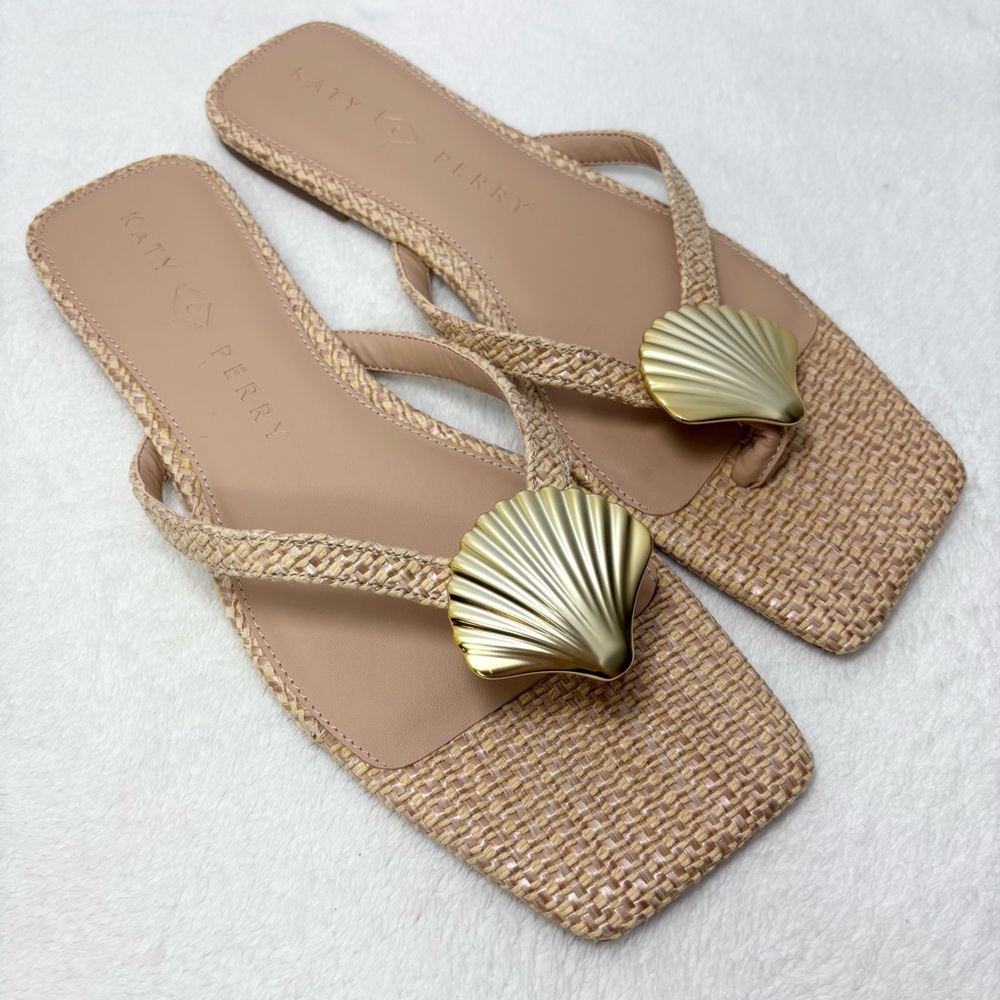 Katy Perry Collections Beige Sandals with‎ Gold Shell Detail
